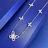 925 Silver Diamond Butterfly Chain Necklace Women Cocktail Party Jewelry