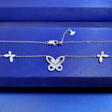 925 Silver Diamond Butterfly Chain Necklace Women Cocktail Party Jewelry