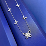 925 Silver Diamond Butterfly Chain Necklace Women Cocktail Party Jewelry