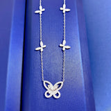 925 Silver Diamond Butterfly Chain Necklace Women Cocktail Party Jewelry