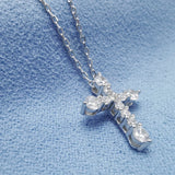 925 Silver Diamond Cross Pendant Necklace Zircon Jewelry