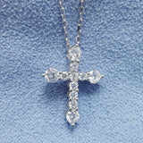 925 Silver Diamond Cross Pendant Necklace Zircon Jewelry