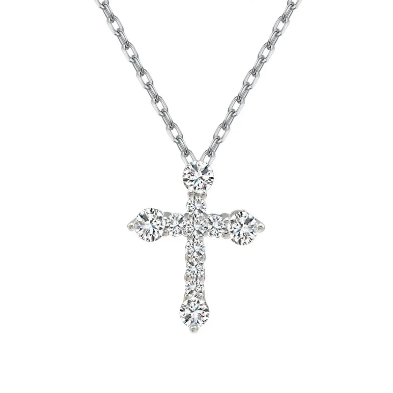 925 Silver Diamond Cross Pendant Necklace Zircon Jewelry