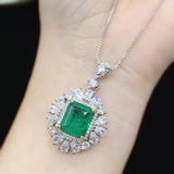 925 Silver Square Emerald Cut Green Gemstone Pendant Necklace