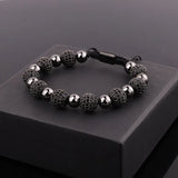 10mm CZ Pave Ball Charm Macrame Bracelet Men Jewelry