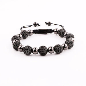 10mm CZ Pave Ball Charm Macrame Bracelet Men Jewelry