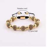10mm CZ Pave Ball Charm Macrame Bracelet Men Jewelry