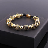 10mm CZ Pave Ball Charm Macrame Bracelet Men Jewelry