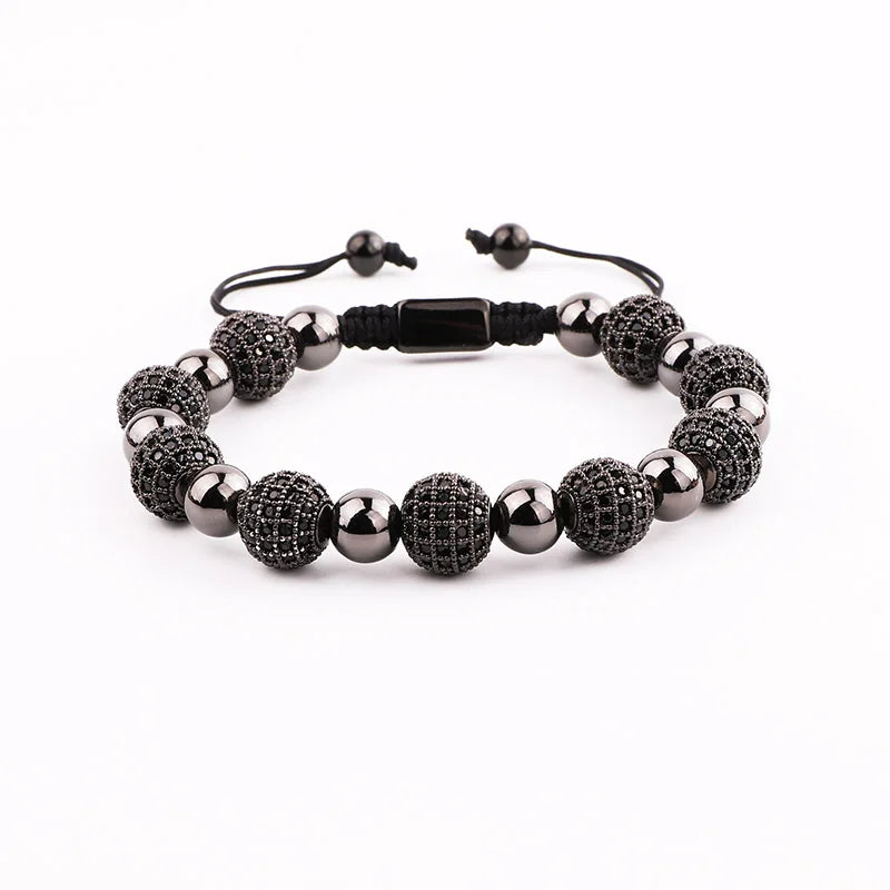 10mm CZ Pave Ball Charm Macrame Bracelet Men Jewelry