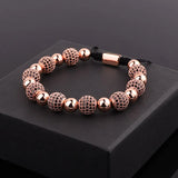 10mm CZ Pave Ball Charm Macrame Bracelet Men Jewelry
