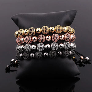 10mm CZ Pave Ball Charm Macrame Bracelet Men Jewelry