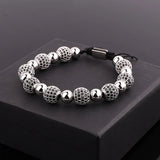 10mm CZ Pave Ball Charm Macrame Bracelet Men Jewelry