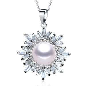 11-12mm Freshwater Pearl Pendant Necklace Zircon 925 Silver Jewelry