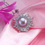 11-12mm Freshwater Pearl Pendant Necklace Zircon 925 Silver Jewelry