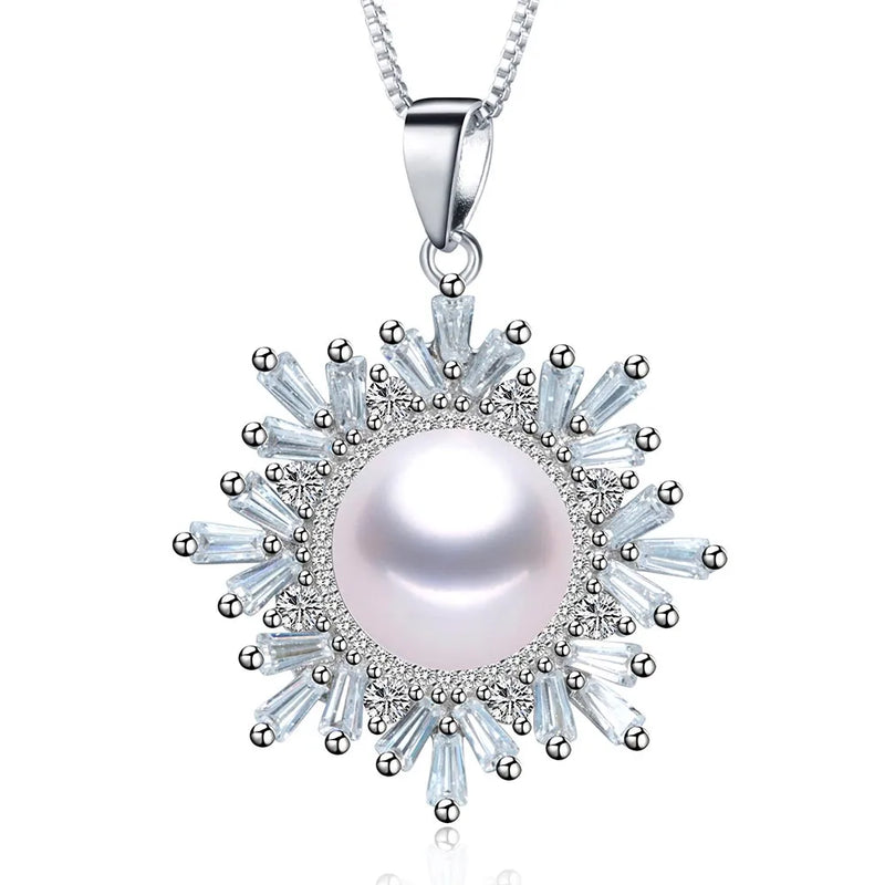 11-12mm Freshwater Pearl Pendant Necklace Zircon 925 Silver Jewelry
