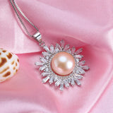 11-12mm Freshwater Pearl Pendant Necklace Zircon 925 Silver Jewelry