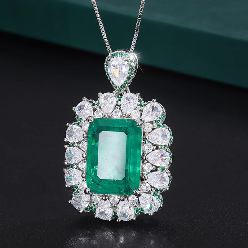 Emerald Sapphire Pendant Necklace Lab Diamond Gemstone Fine Jewelry