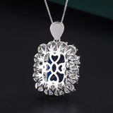 Emerald Sapphire Pendant Necklace Lab Diamond Gemstone Fine Jewelry