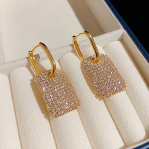 Geometric Hoop Earrings 14K Plating Full Zircon Shining Eardrop Wedding Jewelry