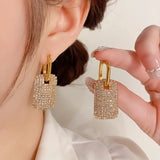Geometric Hoop Earrings 14K Plating Full Zircon Shining Eardrop Wedding Jewelry