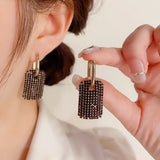 Geometric Hoop Earrings 14K Plating Full Zircon Shining Eardrop Wedding Jewelry