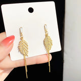 14K Gold Plated Leaf Tassel Stud Earrings for Women