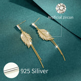 14K Gold Plated Leaf Tassel Stud Earrings for Women