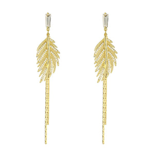 14K Gold Plated Leaf Tassel Stud Earrings for Women