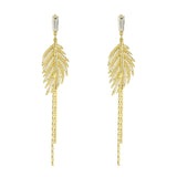 14K Gold Plated Leaf Tassel Stud Earrings for Women