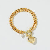 14K Plated Love Pendant Bracelet Half Pearl Half Zircon Jewelry