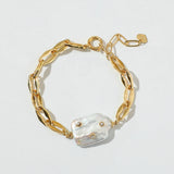 14K Plated Love Pendant Bracelet Half Pearl Half Zircon Jewelry