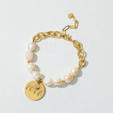 14K Plated Love Pendant Bracelet Half Pearl Half Zircon Jewelry