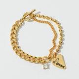 14K Plated Love Pendant Bracelet Half Pearl Half Zircon Jewelry