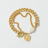 14K Plated Love Pendant Bracelet Half Pearl Half Zircon Jewelry