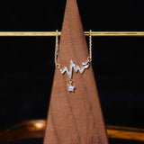 14k Real Charm Wave Heartbeat Necklace for Lady Micro Inlaid Zircon