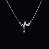 14k Real Charm Wave Heartbeat Necklace for Lady Micro Inlaid Zircon