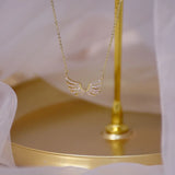 14k Real Diamond Wing Shape Ladies Necklace Bridal Jewelry Gift for Girlfriend