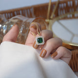14k Square Necklace Emerald Zircon High End Banquet Party Jewelry Pendant