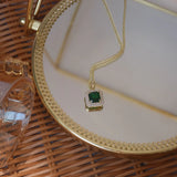 14k Square Necklace Emerald Zircon High End Banquet Party Jewelry Pendant