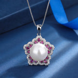 14mm Pearl Gemstone Pendant Necklace for Women Cocktail Party Jewelry