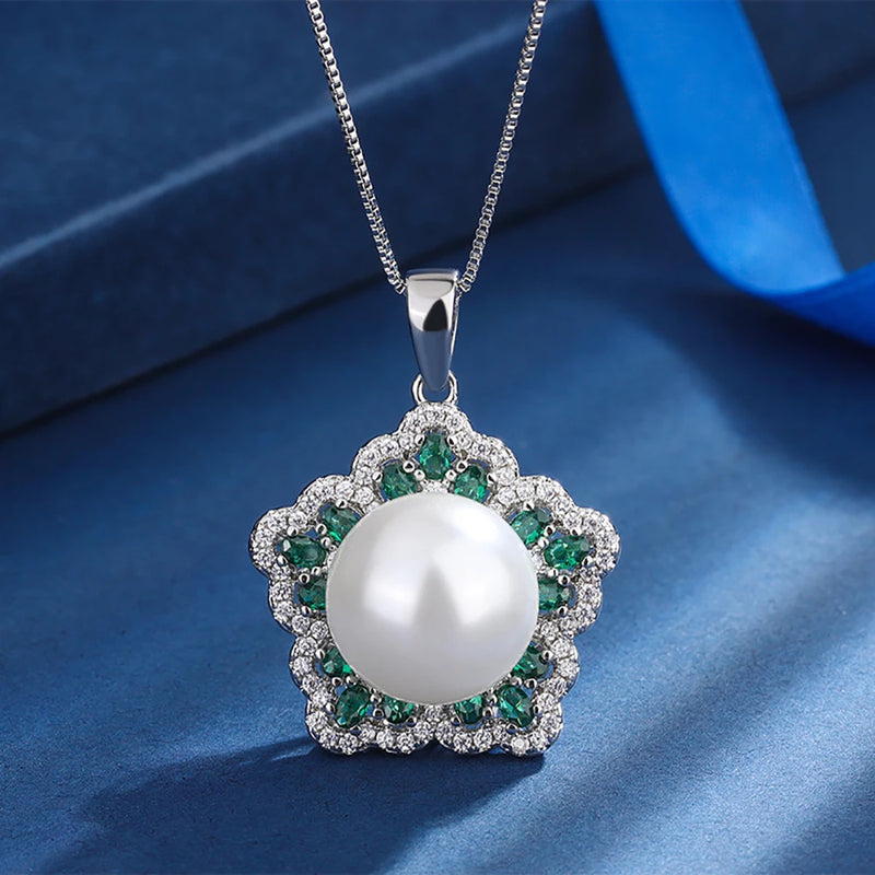 14mm Pearl Gemstone Pendant Necklace for Women Cocktail Party Jewelry