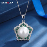 14mm Pearl Gemstone Pendant Necklace for Women Cocktail Party Jewelry