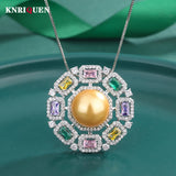 14mm Big Pearl Gemstone Pendant Necklace for Women High Carbon Diamonds