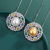 14mm Big Pearl Gemstone Pendant Necklace for Women High Carbon Diamonds