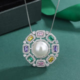 14mm Big Pearl Gemstone Pendant Necklace for Women High Carbon Diamonds