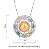 14mm Big Pearl Gemstone Pendant Necklace for Women High Carbon Diamonds