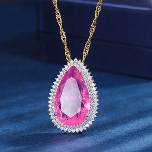 Pink Quartz Amethyst Pendant Necklace with Diamond Gemstone