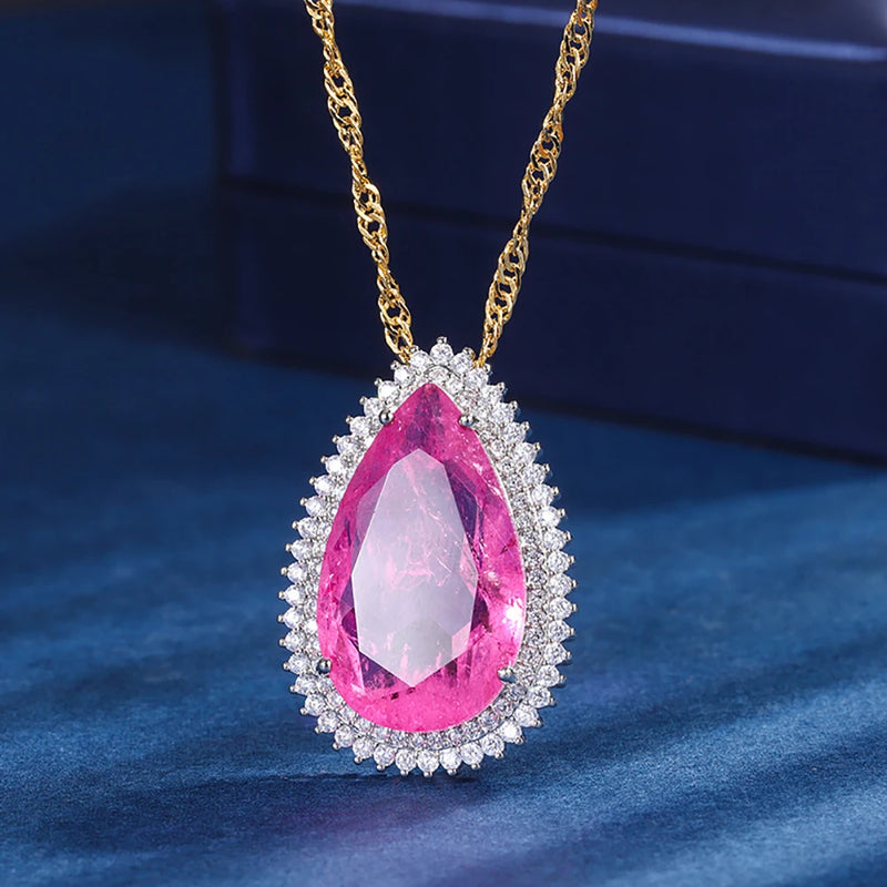 Pink Quartz Amethyst Pendant Necklace with Diamond Gemstone