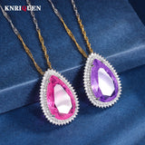 Pink Quartz Amethyst Pendant Necklace with Diamond Gemstone