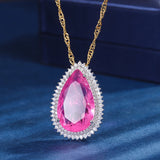 Pink Quartz Amethyst Pendant Necklace with Diamond Gemstone